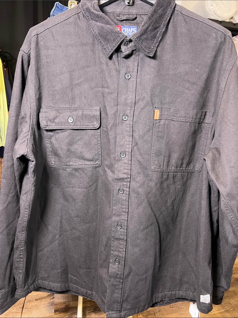 Chaps Men's Black Button-Down Shirt with Corduroy Collar